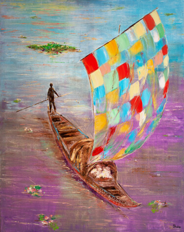 Africa. Journey Along The Purple River Painting titled "Africa. Journey Alo…" by Natalia Shchipakina, Original Artwork, Oil Mounted on Wood Stretcher frame