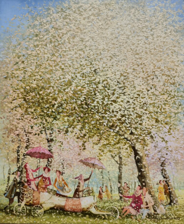 Painting titled "In the white garden" by Remigijus Januskevicius, Original Artwork, Oil