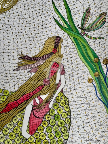 Vulnérable et fragile telle une libellule Dessin intitulée "Vulnérable et fragi…" par Lucie Giglio, Œuvre d'art originale, Aquarelle