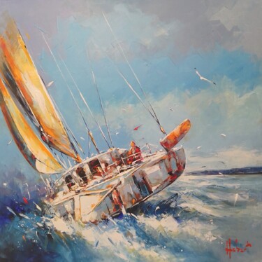 Peinture intitulée "La course" par Franck Hebert, Œuvre d'art originale, Huile
