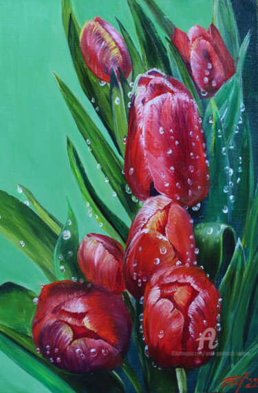Seven tulips 绘画 标题为“Seven tulips” 由Anna Pavlovich-Naneva, 原创艺术品, 油 安装在木质担架架上