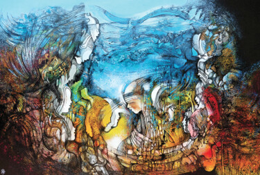Malerei mit dem Titel "La Cene" von Hervé Fayolle, Original-Kunstwerk, Acryl