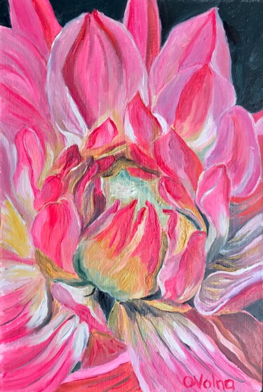 Pink Flower 12 Schilderij getiteld "Pink Flower 12" door Olga Volna, Origineel Kunstwerk, Olie