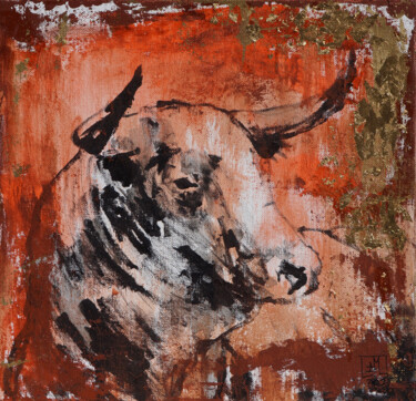 Brave Bull. Series Tauromachy. No. T017, Painting on canvas. Schilderij getiteld "Brave Bull. Series…" door Artem Usá, Origineel Kunstwerk, Acryl Gemonteerd op Houten paneel