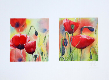 Peinture intitulée "Les coquelicots" par Emilie Denis, Œuvre d'art originale, Aquarelle