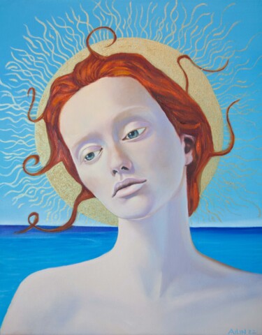Schilderij getiteld "Le Soleil" door Ailin, Origineel Kunstwerk, Olie Gemonteerd op Frame voor houten brancard