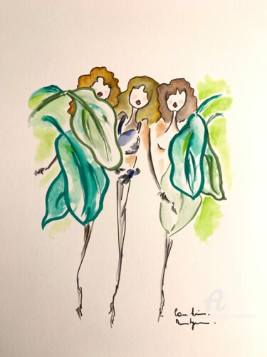 Tekening getiteld "Dévêtues par la fou…" door Caroline Montigneaux, Origineel Kunstwerk, Inkt