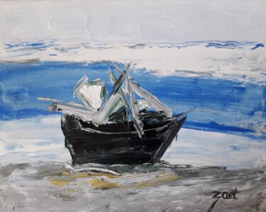 Peinture intitulée "EPAVE DE BATEAU DE…" par Zaël, Œuvre d'art originale, Huile Monté sur Châssis en bois