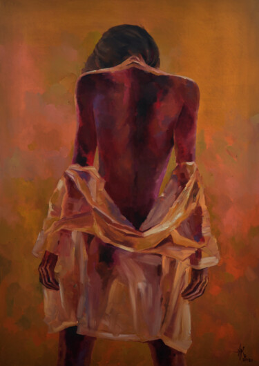 Woman in Orange 绘画 标题为“Woman in Orange” 由Zhanna Kondratenko, 原创艺术品, 油 安装在木质担架架上