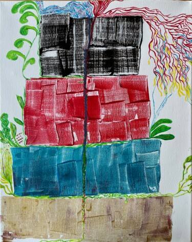 Peinture intitulée "Boites et fleurs, b…" par Enzo D'Alfonso, Œuvre d'art originale, Acrylique Monté sur Châssis en bois