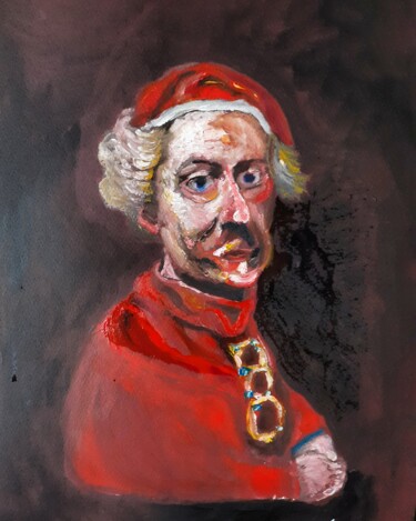 Painting titled "Rembrandt Goes Pop" by Amazeigh Bouzékri, Original Artwork, Oil