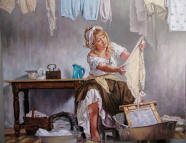 "«LA LINGERE»" başlıklı Tablo Pierre Arbassette tarafından, Orijinal sanat, Petrol Ahşap Sedye çerçevesi üzerine monte edilm…