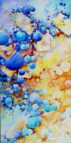 Painting titled "Rondeau en bleu maj…" by Jean Jourdan, Original Artwork, Oil Mounted on Wood Stretcher frame