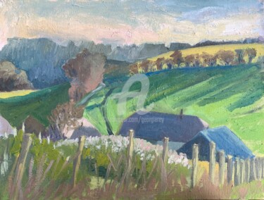 Peinture intitulée "Buriton Farm Evenin…" par Georgina Rey, Œuvre d'art originale, Huile