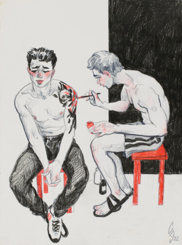 Desenho intitulada "Drawing on the body." por Sergey Sovkov, Obras de arte originais, Conté