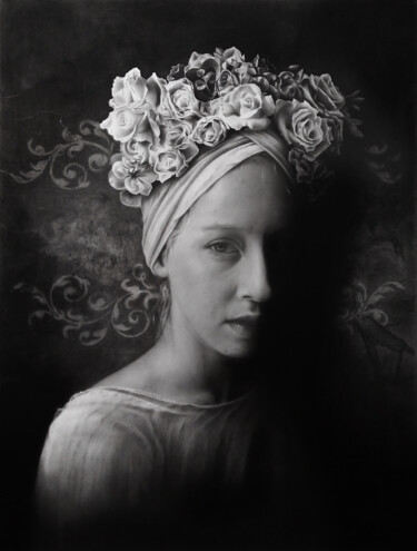 Disegno intitolato "FIORDILUNA" da Marco Tidu, Opera d'arte originale, Carbone
