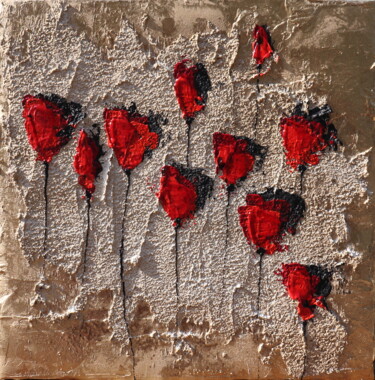 Painting titled "poppies gold and sa…" by Donatella Marraoni, Original Artwork, Oil