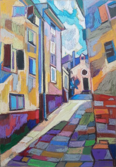 Dessin intitulée "Stone street 1" par Maja Djokic Mihajlovic, Œuvre d'art originale, Pastel
