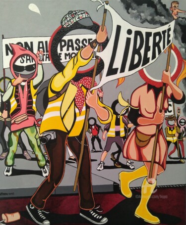绘画 标题为“GILETS JAUNES” 由Hippo, 原创艺术品, 丙烯