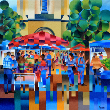 Peinture intitulée "MARCHE DE PRAYSSAC…" par Jean Rougerie, Œuvre d'art originale, Huile