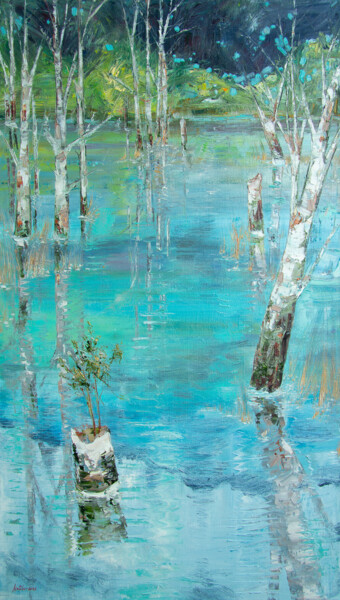 NEW LIFE ON AN OIL STAMP, 70x40 abstract oil painting 绘画 标题为“NEW LIFE ON AN OIL…” 由Natiko, 原创艺术品, 油