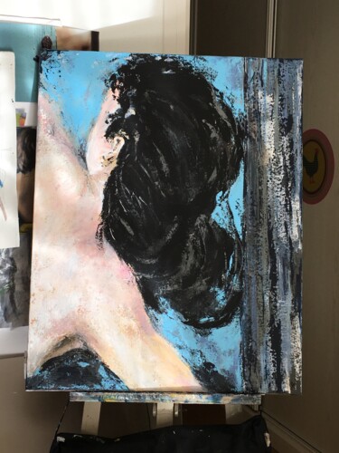Painting titled "Un bain bleu ?" by Mireille Ledru Domange, Original Artwork, Acrylic
