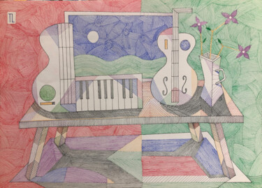 Drawing titled "Mesa de Músico - Ca…" by José Roberto Teixeira Leite Junior, Original Artwork, Gel pen