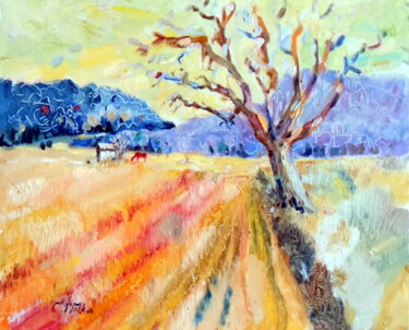 Schilderij getiteld "Vincent's Furrow -…" door Christopher Walker, Origineel Kunstwerk, Olie Gemonteerd op Frame voor houten…