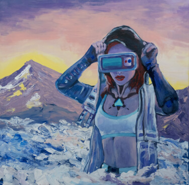 Female figurative virtual reality portrait contemporary port Malerei mit dem Titel "Female figurative v…" von Alina Odwyer, Original-Kunstwerk, Acryl