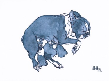 绘画 标题为“BOSTON TERRIER MOM…” 由Barake Sculptor, 原创艺术品, 墨