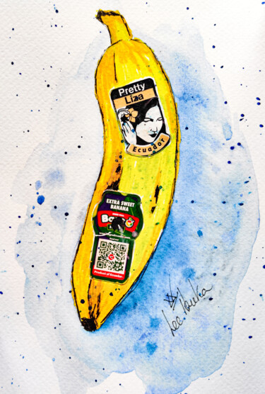 BANANA STYLE - fine art, acrylic, pop art, fruit, yellow Pintura titulada "BANANA STYLE - fine…" por Leetruka, Obra de arte original, Acrílico