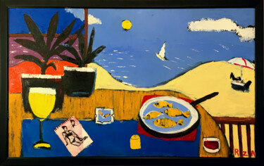 Lunch on beach Peinture intitulée "Lunch on beach" par Rza Rzazadeh, Œuvre d'art originale, Huile Monté sur Châssis en bois