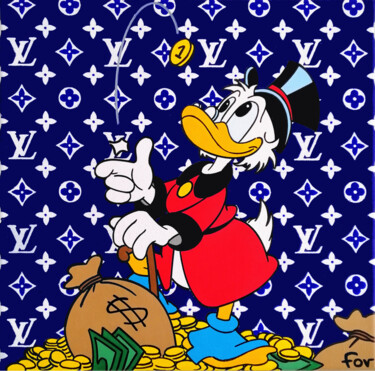 Painting titled "Picsou Dollar" by Fov, Original Artwork, Acrylic Mounted on Wood Stretcher frame