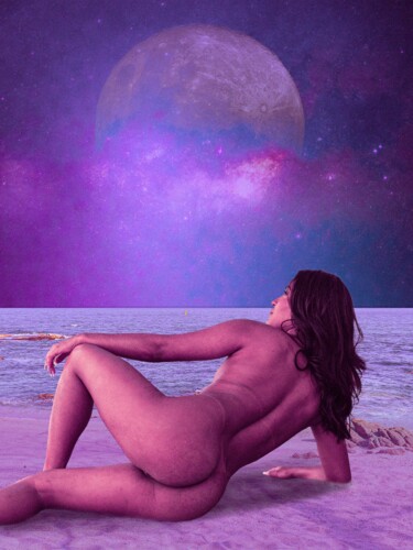 Digital Arts titled "La luna" by Felipe Hueb, Original Artwork, Digital Painting