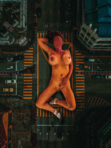 Digital Arts titled "Naked on the street" by Felipe Hueb, Original Artwork, Digital Painting