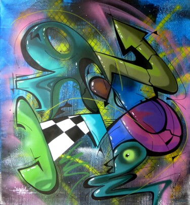 Peinture intitulée "100 titres 82" par Saname, Œuvre d'art originale, Bombe aérosol