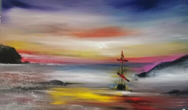 Peinture intitulée "A evening sunset" par Pascal Jung, Œuvre d'art originale, Huile