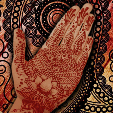 Henna Indian Beauty 绘画 标题为“Henna Indian Beauty” 由Tony Rubino, 原创艺术品, 丙烯 安装在木质担架架上