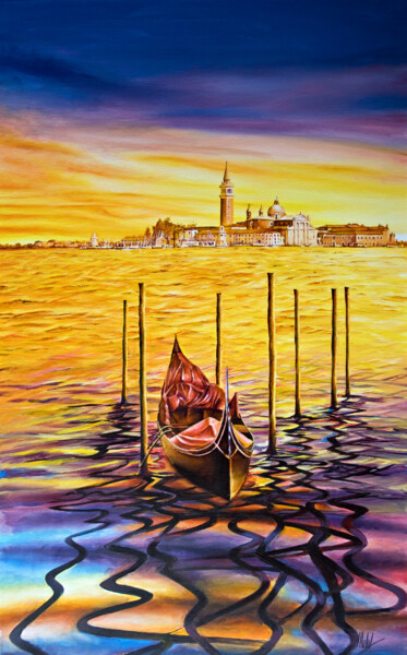 绘画 标题为“Tramonto a Venezia” 由Michelangelo Rossi, 原创艺术品, 丙烯 安装在木质担架架上