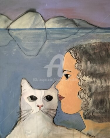 绘画 标题为“Bisou sur la banqui…” 由Myriam Van Calster, 原创艺术品, 丙烯 安装在木质担架架上