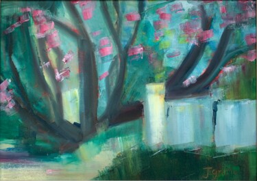Peinture intitulée "Arbre de Judée" par Jgrimo, Œuvre d'art originale, Huile Monté sur Châssis en bois