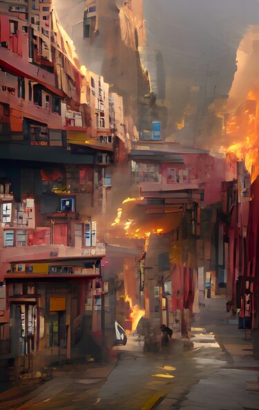 Digital Arts titled "STREET ON FIRE" by Mahesh Tolani, Original Artwork, Digital Painting