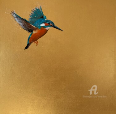绘画 标题为“Kingfisher ~ On Gol…” 由Laure Bury, 原创艺术品, 油 安装在木质担架架上