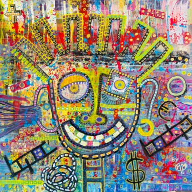 Painting titled "Euros, Dollars" by Michel Martin, Original Artwork, Acrylic Mounted on Wood Stretcher frame