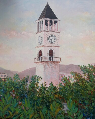 Peinture intitulée "Watch Tower Tirana" par Aleks Margjini, Œuvre d'art originale, Huile