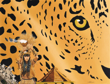 Mixing with the jaguar 绘画 标题为“Mixing with the jag…” 由Christian Girault, 原创艺术品, 油 安装在木质担架架上