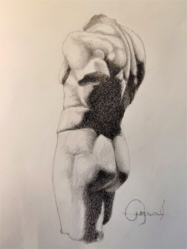 图画 标题为“Torse profil antique” 由Roland Guyomard, 原创艺术品, 木炭