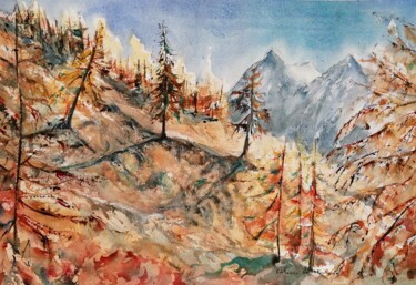 Painting titled "motau, automne" by Catherine Saint Fontaine, Original Artwork, Watercolor