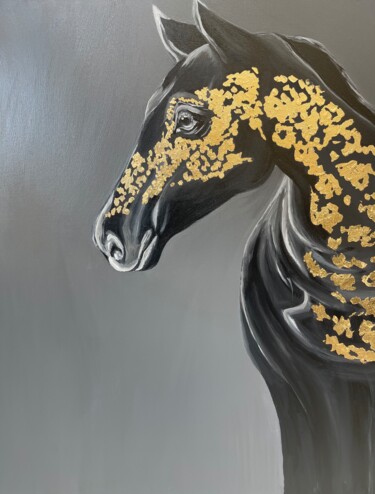 绘画 标题为“Black horse” 由Viktoriia Balandina, 原创艺术品, 丙烯 安装在木质担架架上
