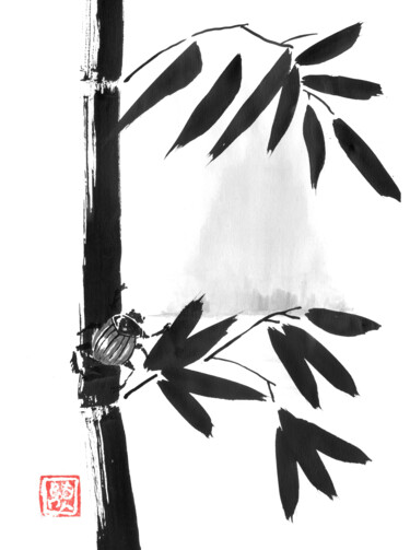 Tekening getiteld "bamboo, beetle and…" door Péchane, Origineel Kunstwerk, Inkt